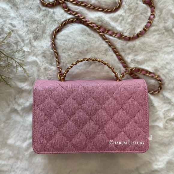 22S CHANEL Pick Me Up 💗 WOC Wallet On Chain Pink Caviar Bag Gold Top Handle - Picture 2 of 9